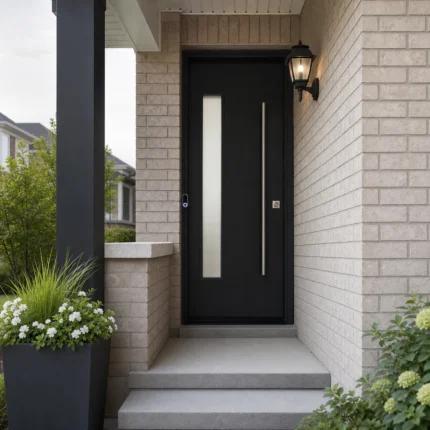 SD212 steel entry door installed home entrance scene