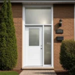 SD217 steel entry door installed home entrance scene