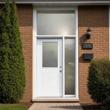 SD217 steel entry door installed home entrance scene