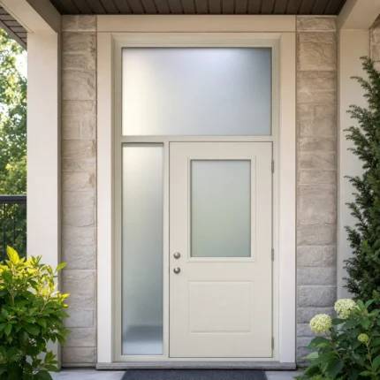 SD218 steel entry door installed home entrance scene