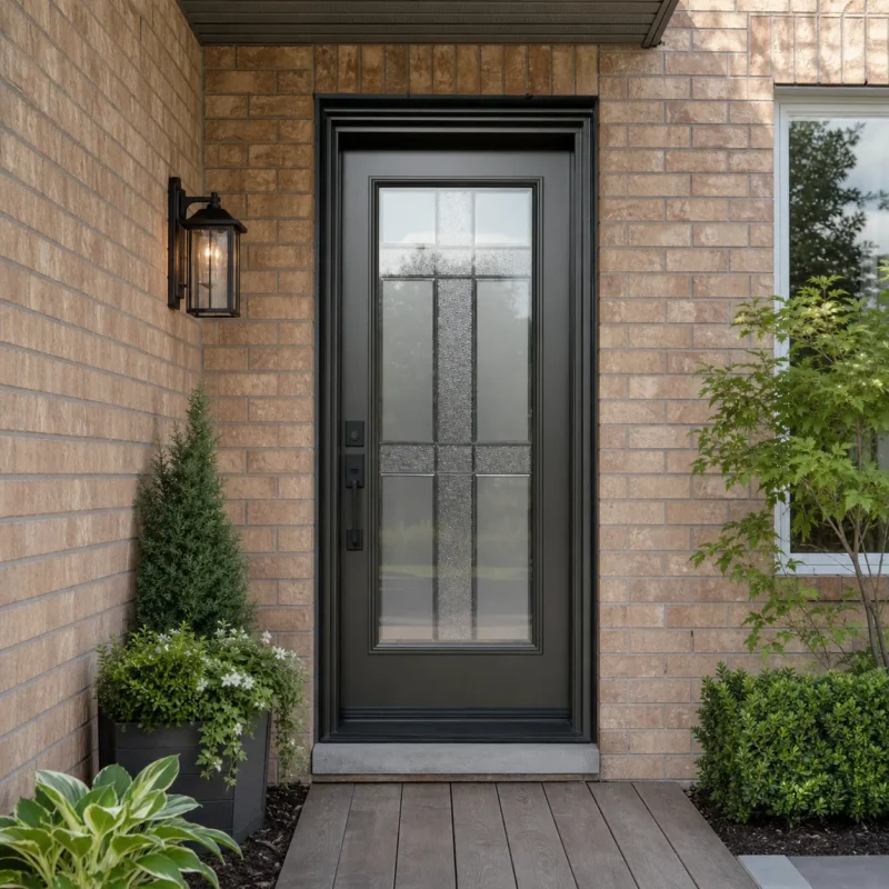 SD222 steel entry door installed home entrance scene