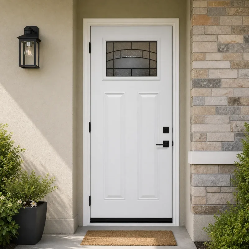 SD224 steel entry door installed home entrance scene