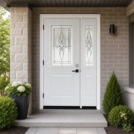 SD239 steel entry door installed home entrance scene