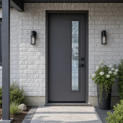 SD241 steel entry door installed home entrance scene