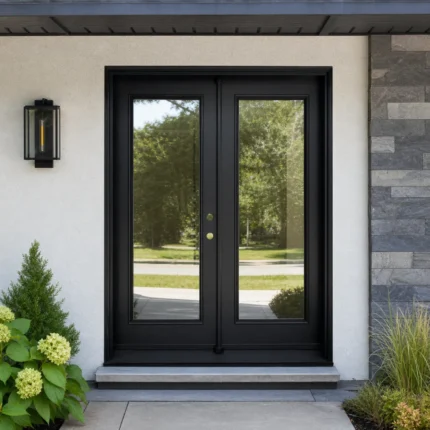 SD242 steel entry door installed home entrance scene