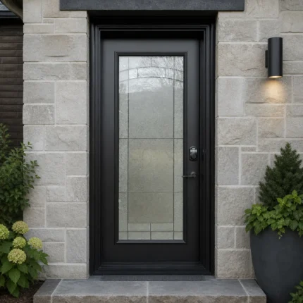 SD244 steel entry door installed home entrance scene