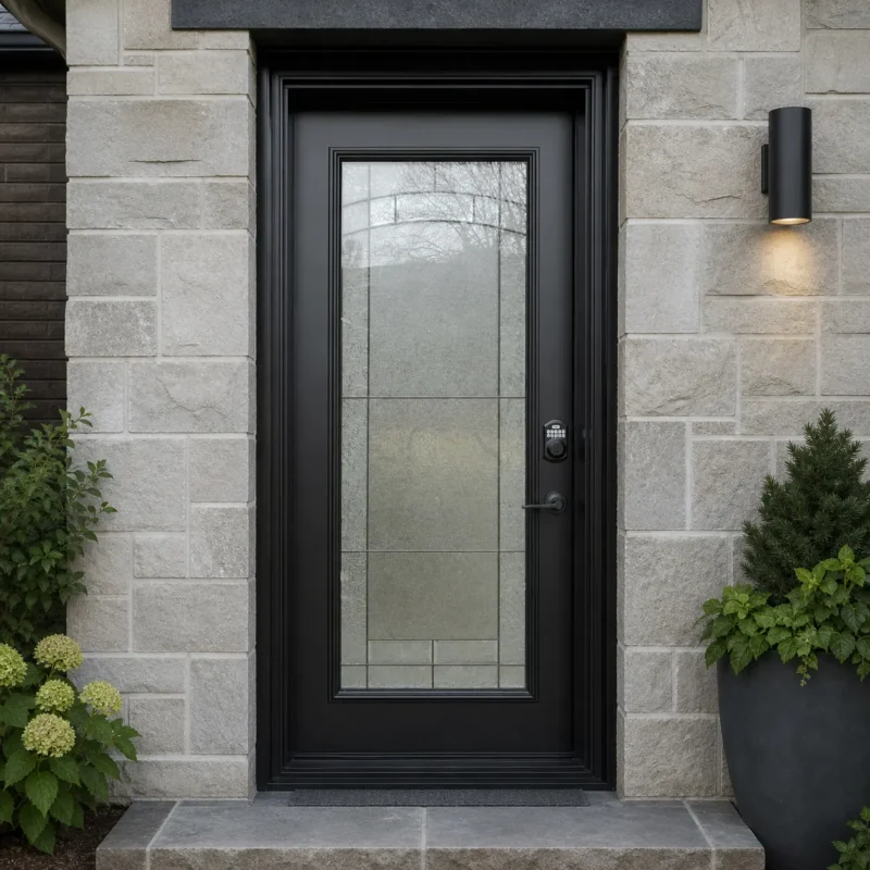 SD244 steel entry door installed home entrance scene