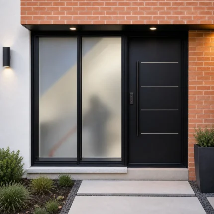 SD245 steel entry door installed home entrance scene
