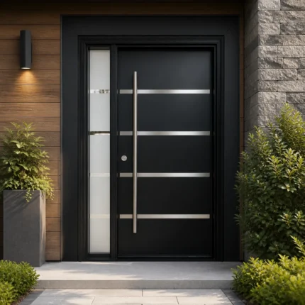 SD246 steel entry door installed home entrance scene