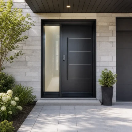 SD247 steel entry door installed home entrance scene