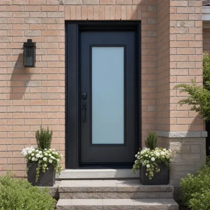 SD249 steel entry door installed home entrance scene