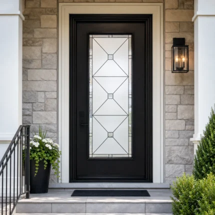 SD252 steel entry door installed home entrance scene