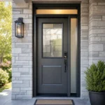 SD257 steel entry door installed home entrance scene