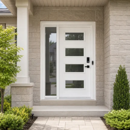 SD259 steel entry door installed home entrance scene