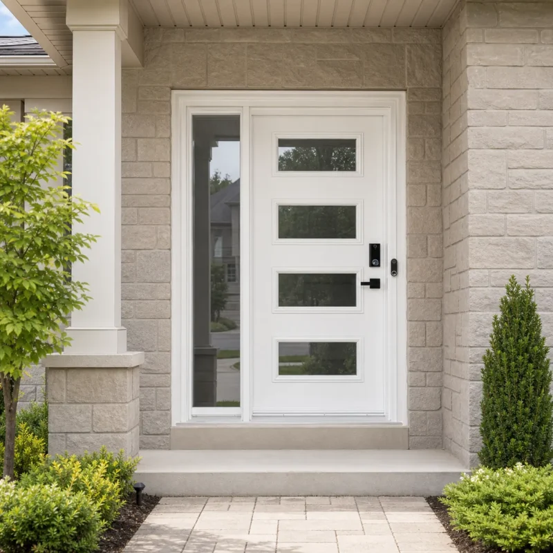 SD259 steel entry door installed home entrance scene