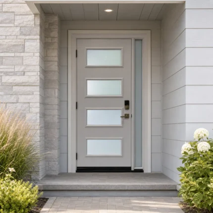 SD262 steel entry door installed home entrance scene