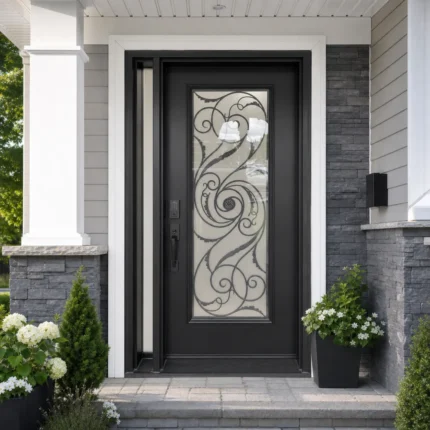 SD267 steel entry door installed home entrance scene